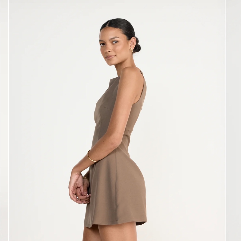 CHARCOAL One Shoulder Brown Dress